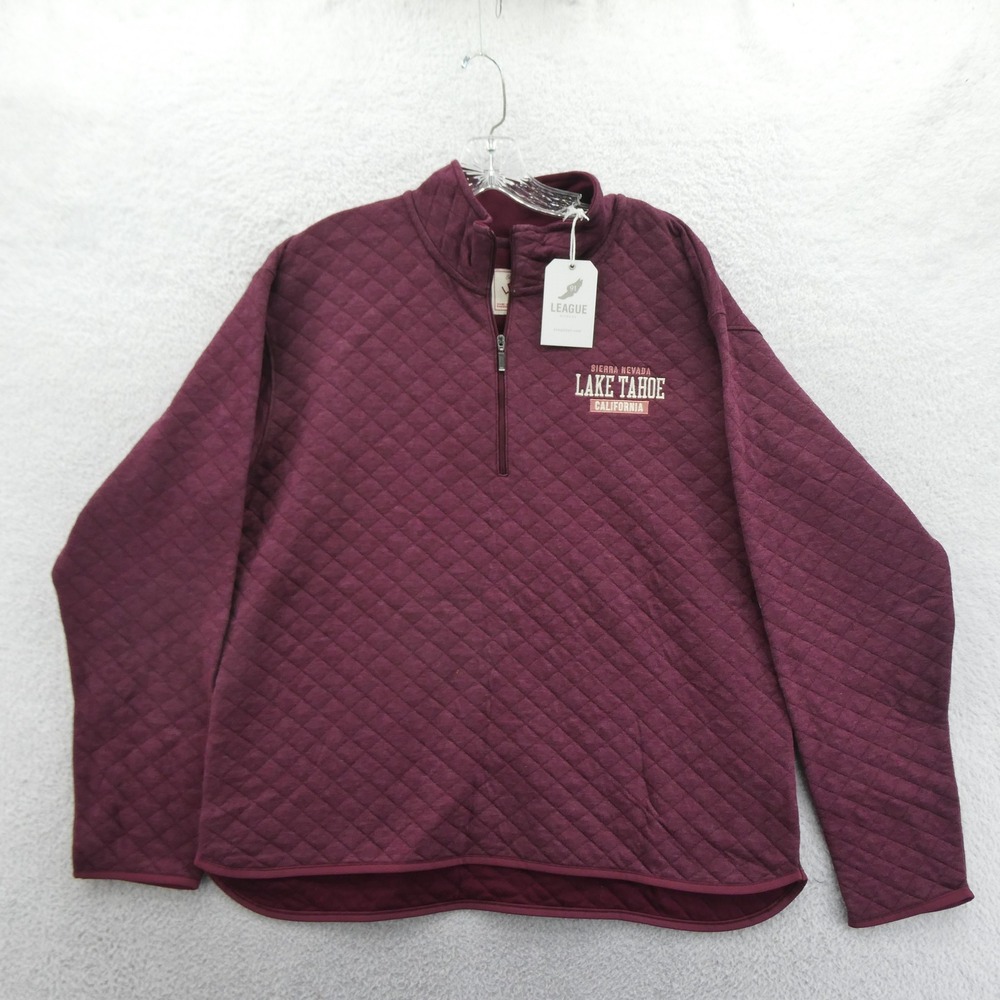 League Pullover‎ Women Medium Sierra Nevada Lake Tahoe Burgundy Quilted 1/4 Zip